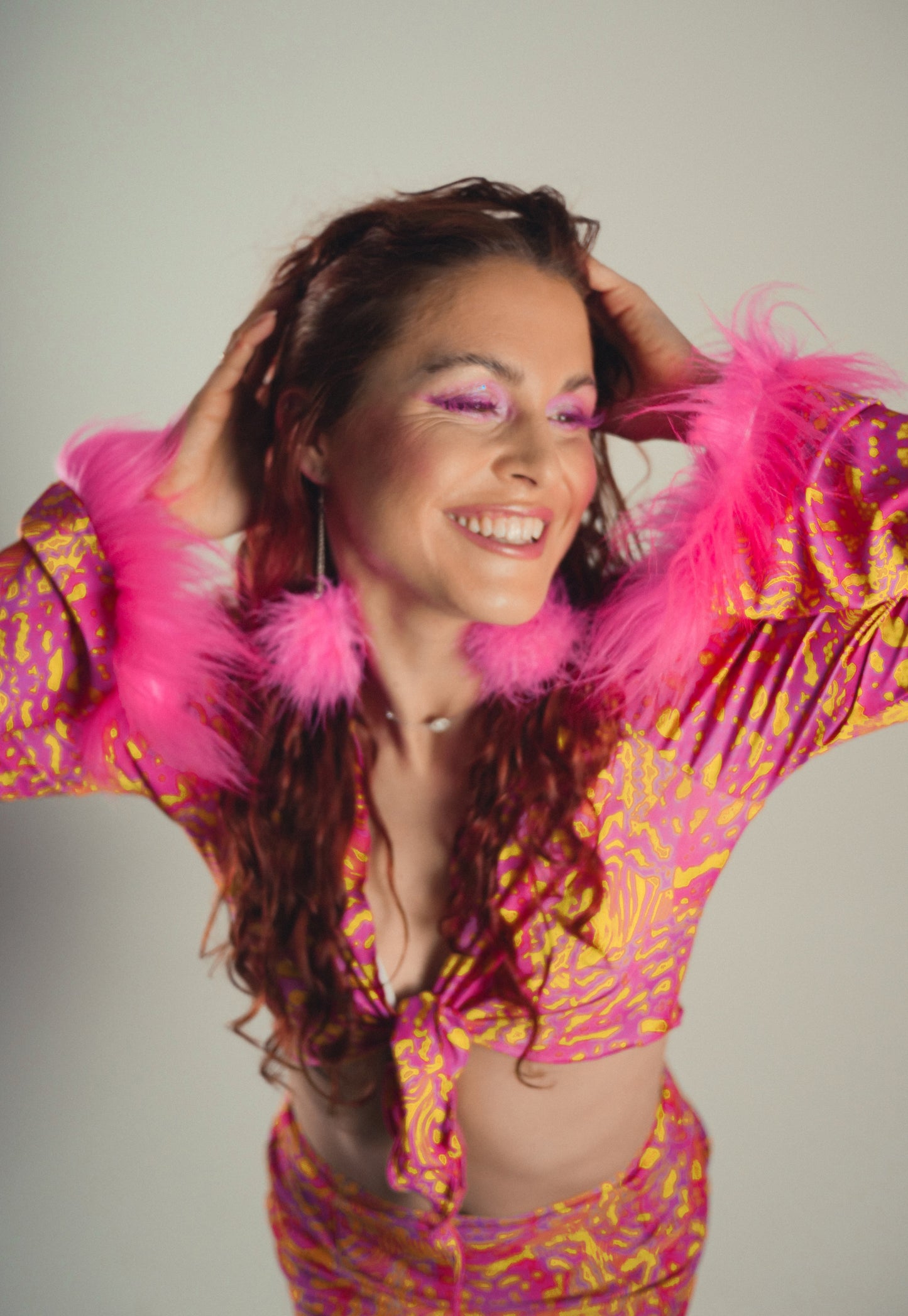 Ophidian Tie Front Top in Pink and Yellow - READY TO SHIP