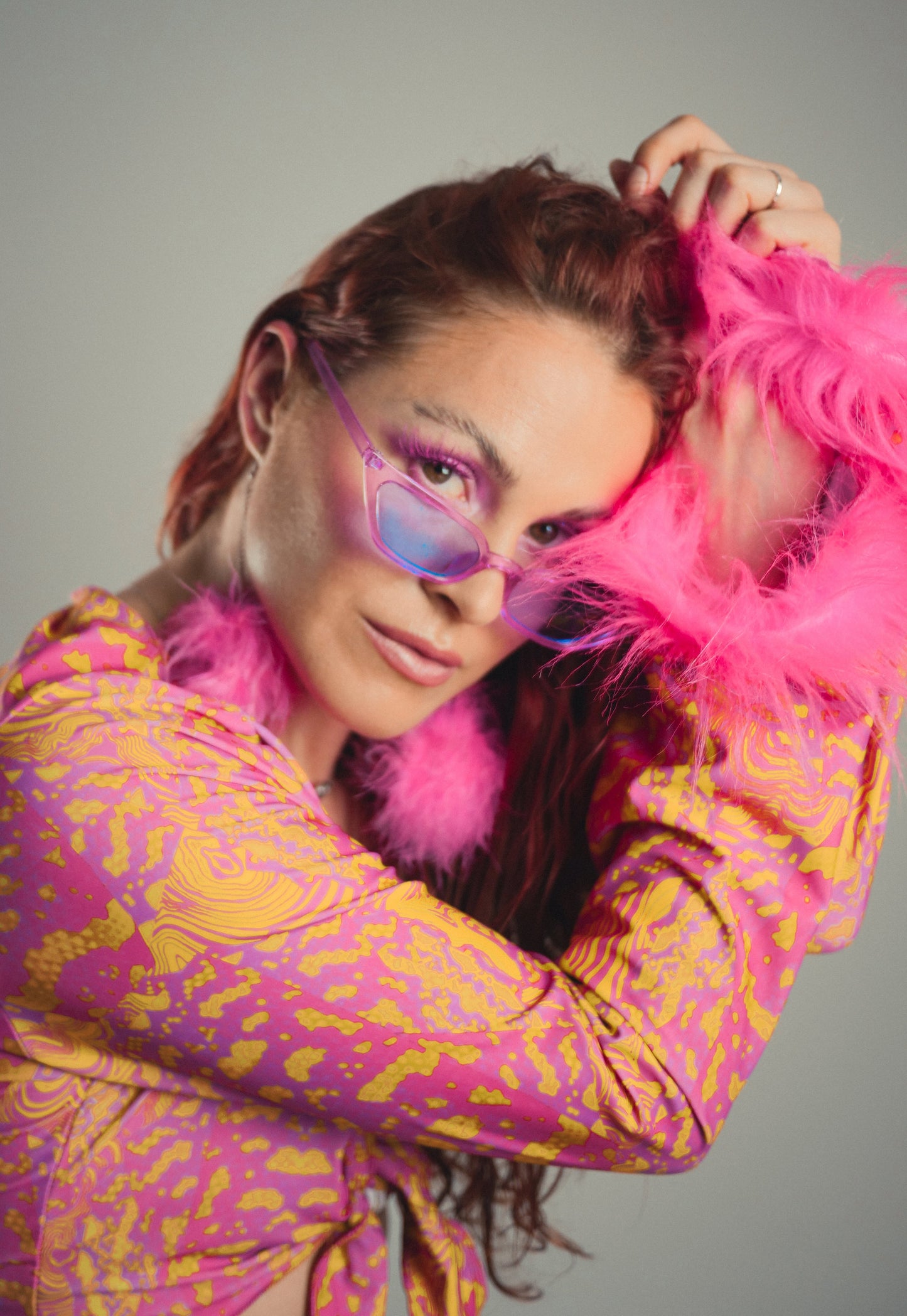 Ophidian Tie Front Top in Pink and Yellow - READY TO SHIP