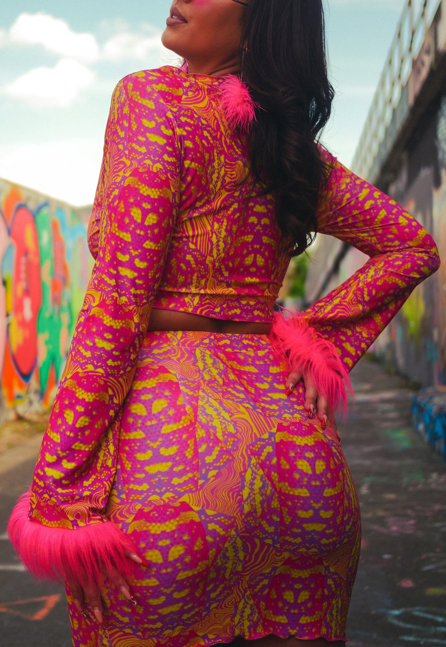 Ophidian Tie Front Top in Pink and Yellow - READY TO SHIP