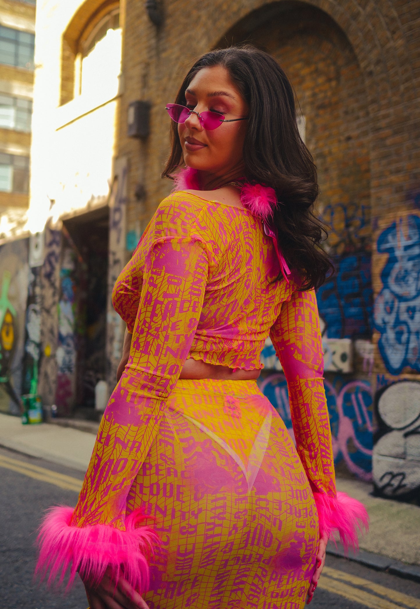 Peace Love & Unity Tie Up Top in Pink and Yellow - READY TO SHIP