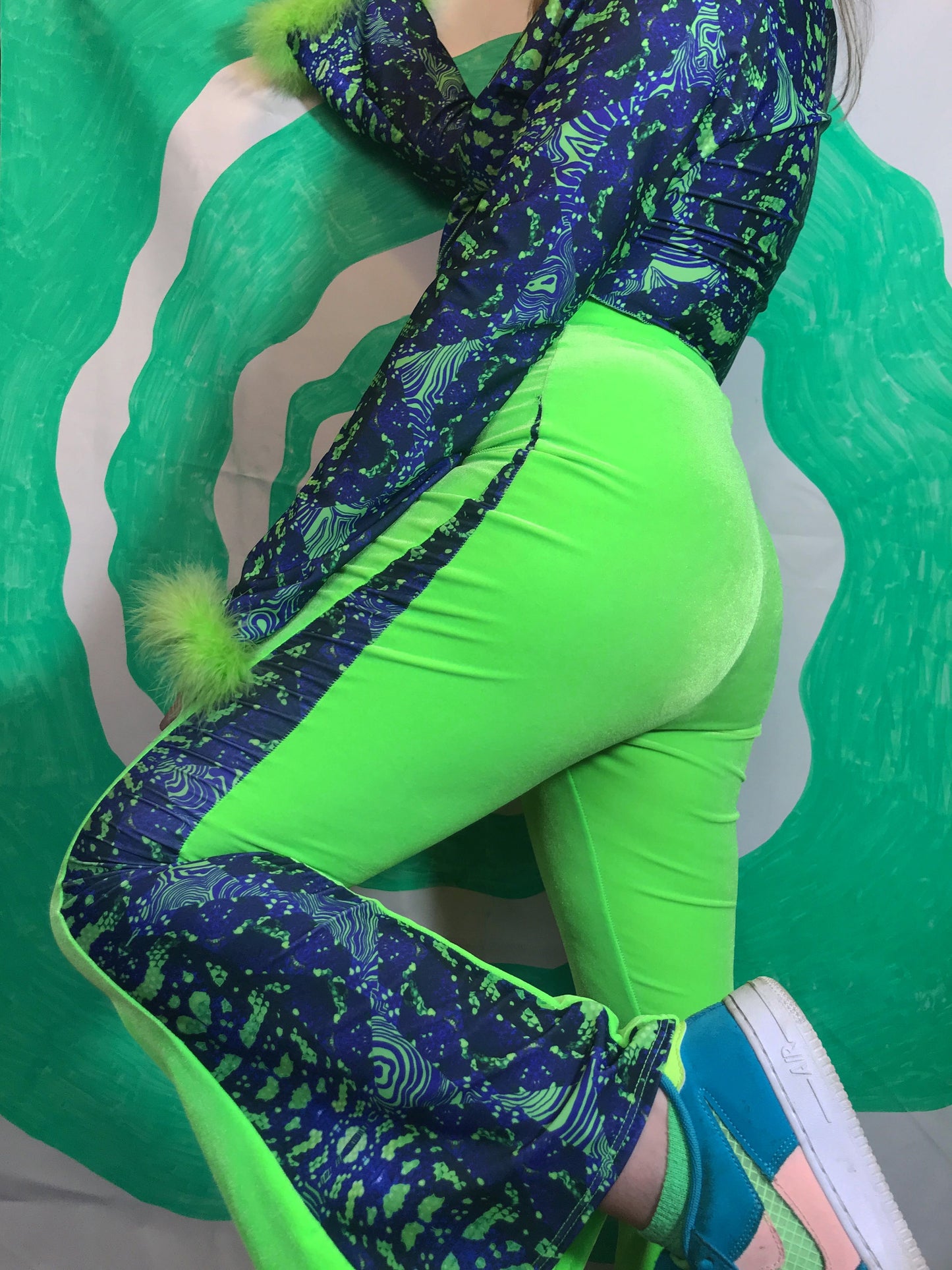 Ophidian Flared Trousers in Blue and Green