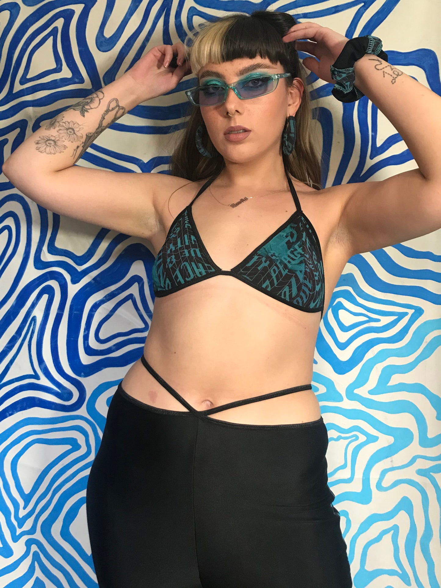 Peace Love & Unity Bralette in Blue and Black