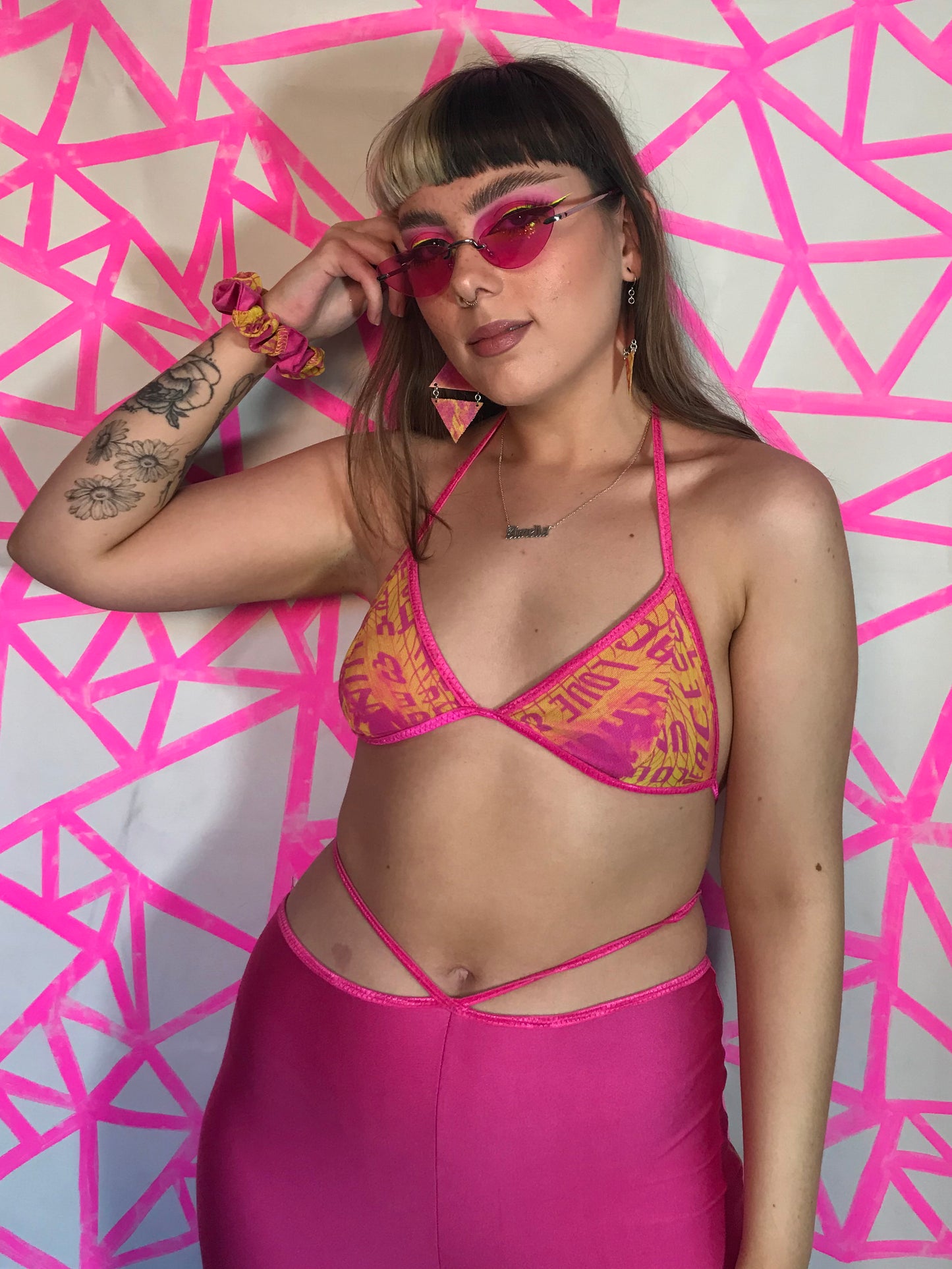 Peace Love & Unity Bralette in Pink and Yellow