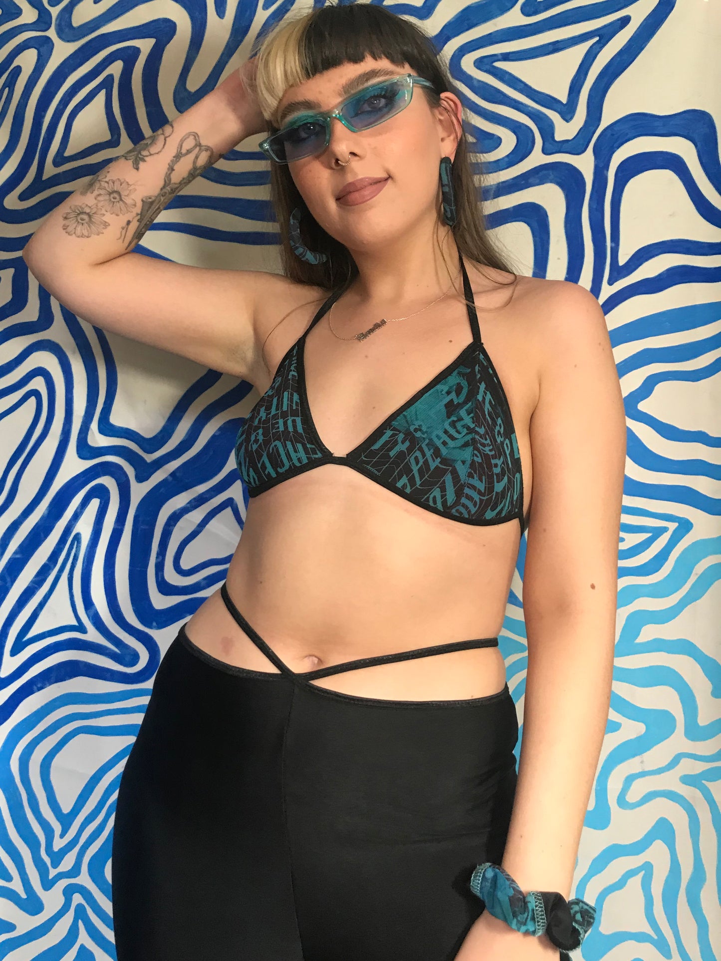 Peace Love & Unity Bralette in Blue and Black