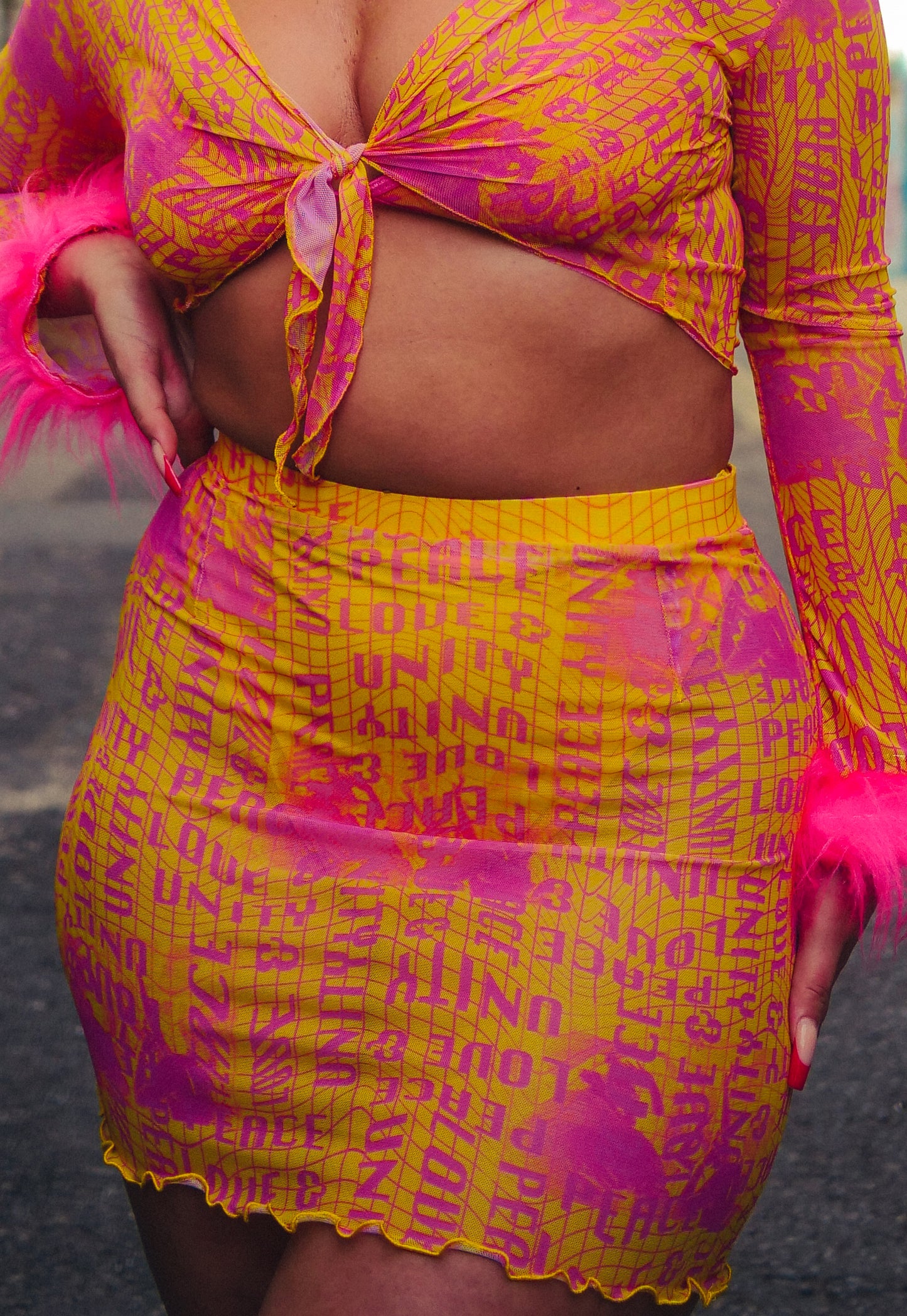 Peace Love & Unity Skirt in Pink and Yellow