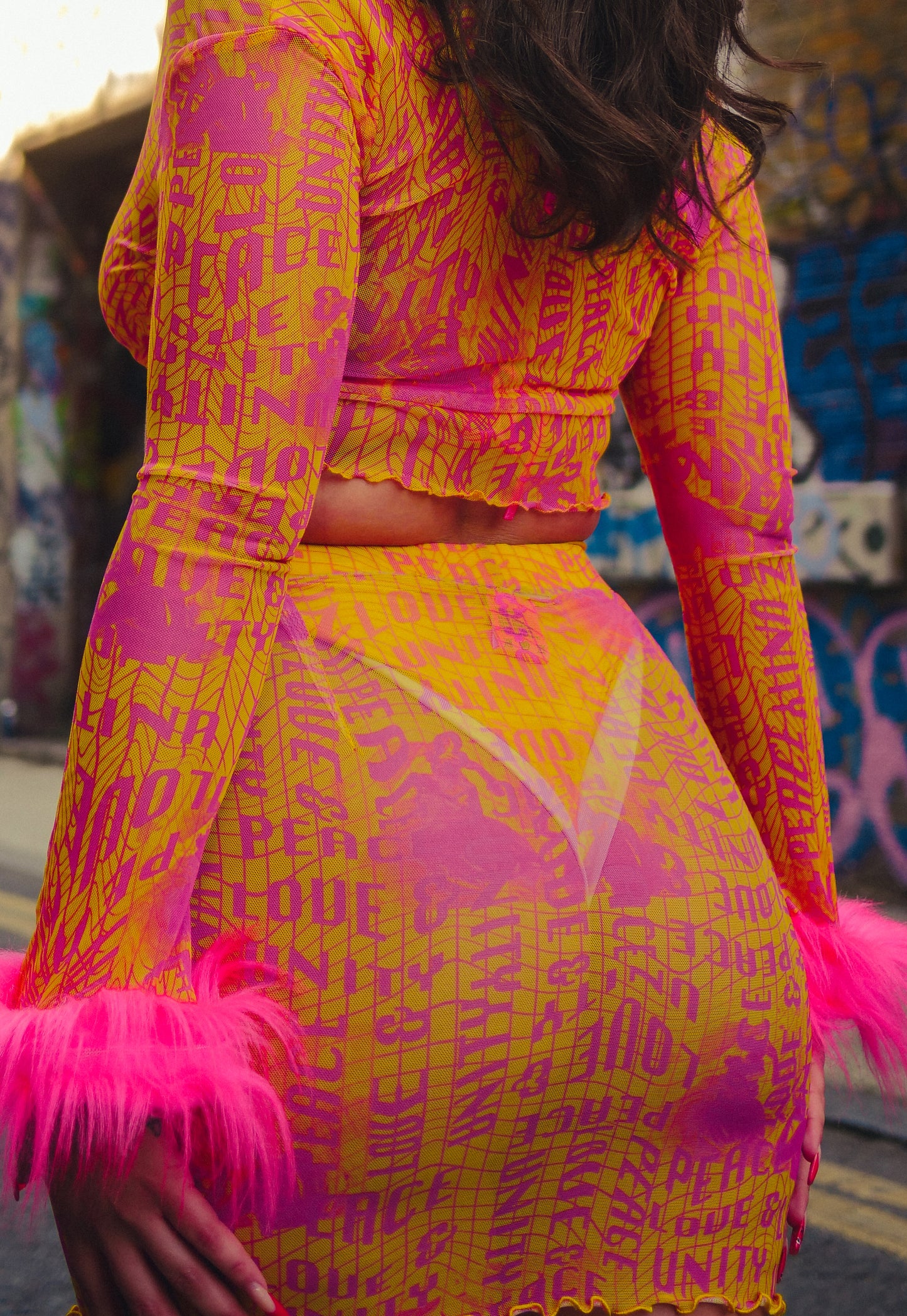 Peace Love & Unity Skirt in Pink and Yellow