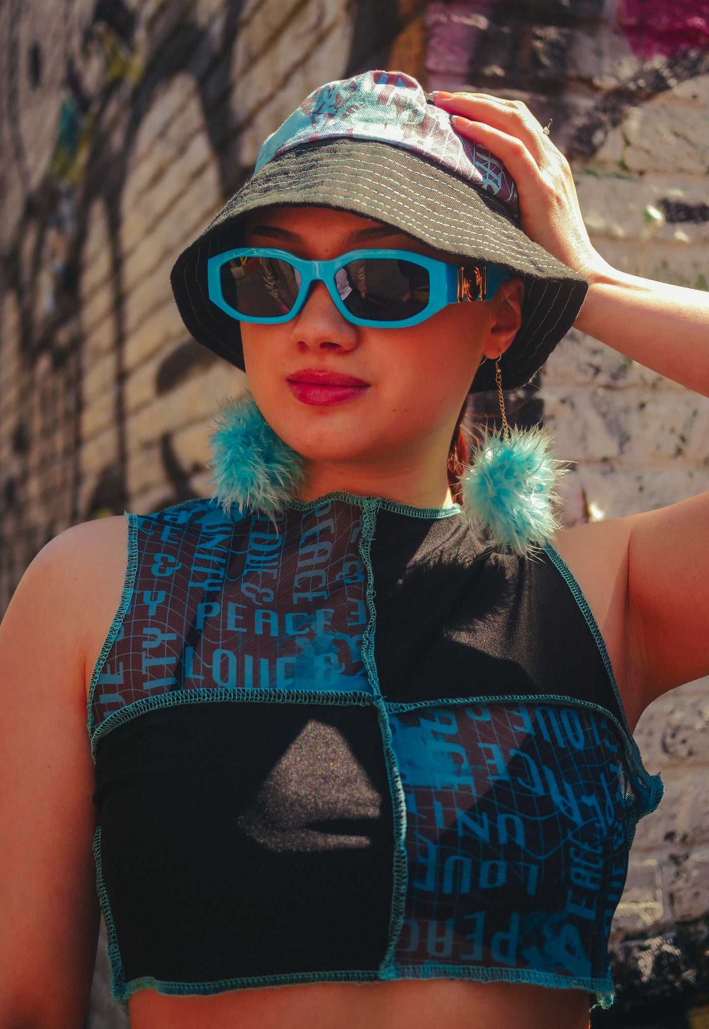 Peace Love & Unity Bucket Hat in Blue and Black - READY TO SHIP