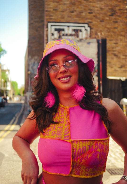 Peace Love & Unity Bucket Hat in Pink and Yellow