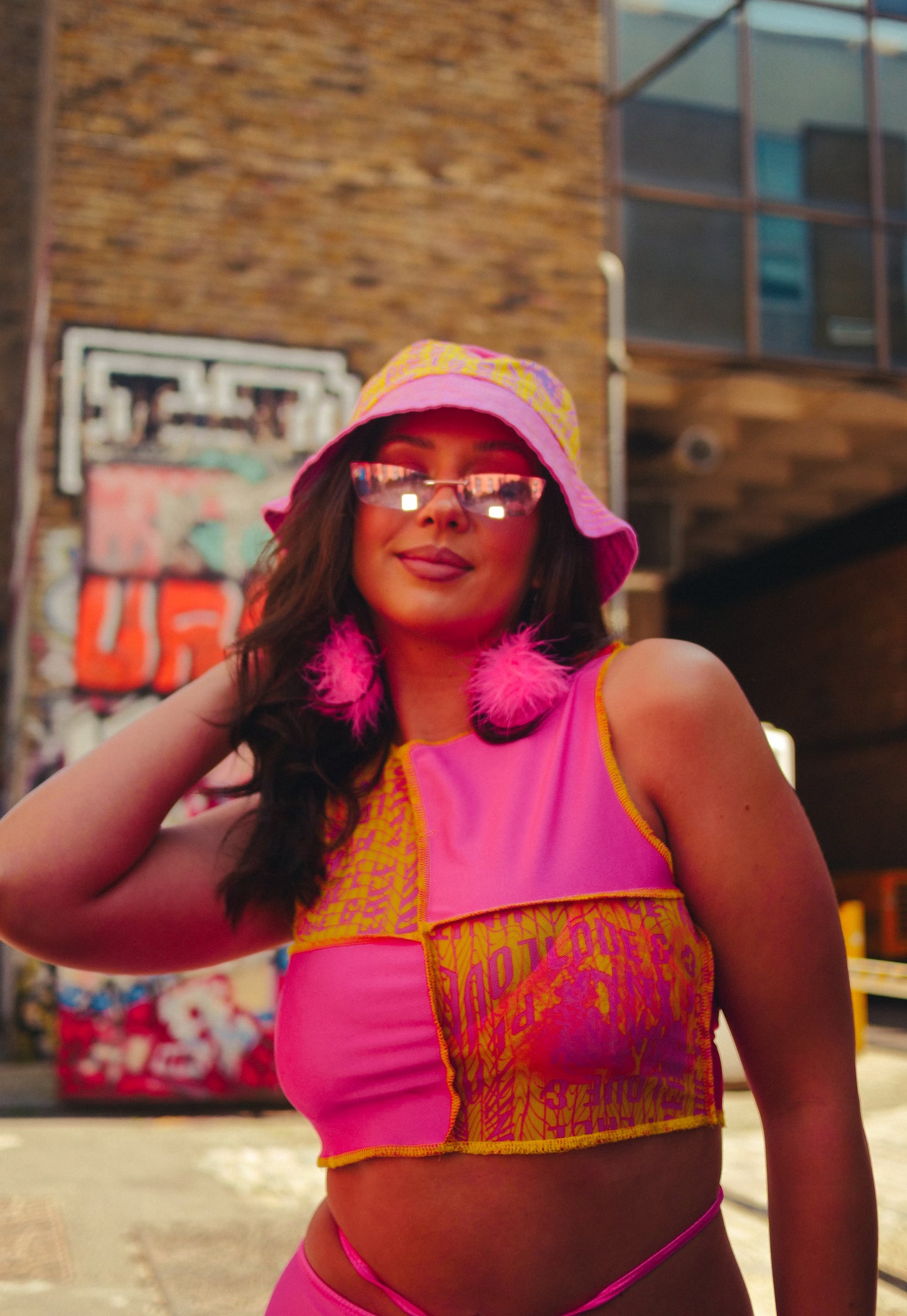 Peace Love & Unity Bucket Hat in Pink and Yellow