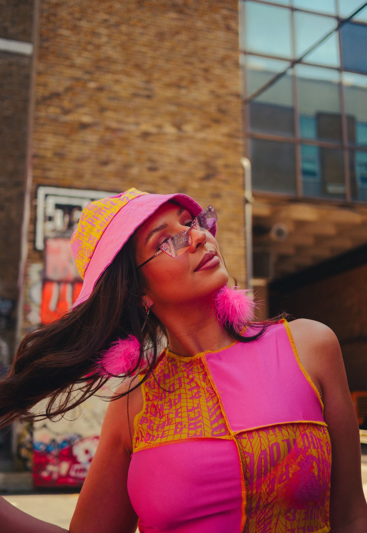 Peace Love & Unity Bucket Hat in Pink and Yellow