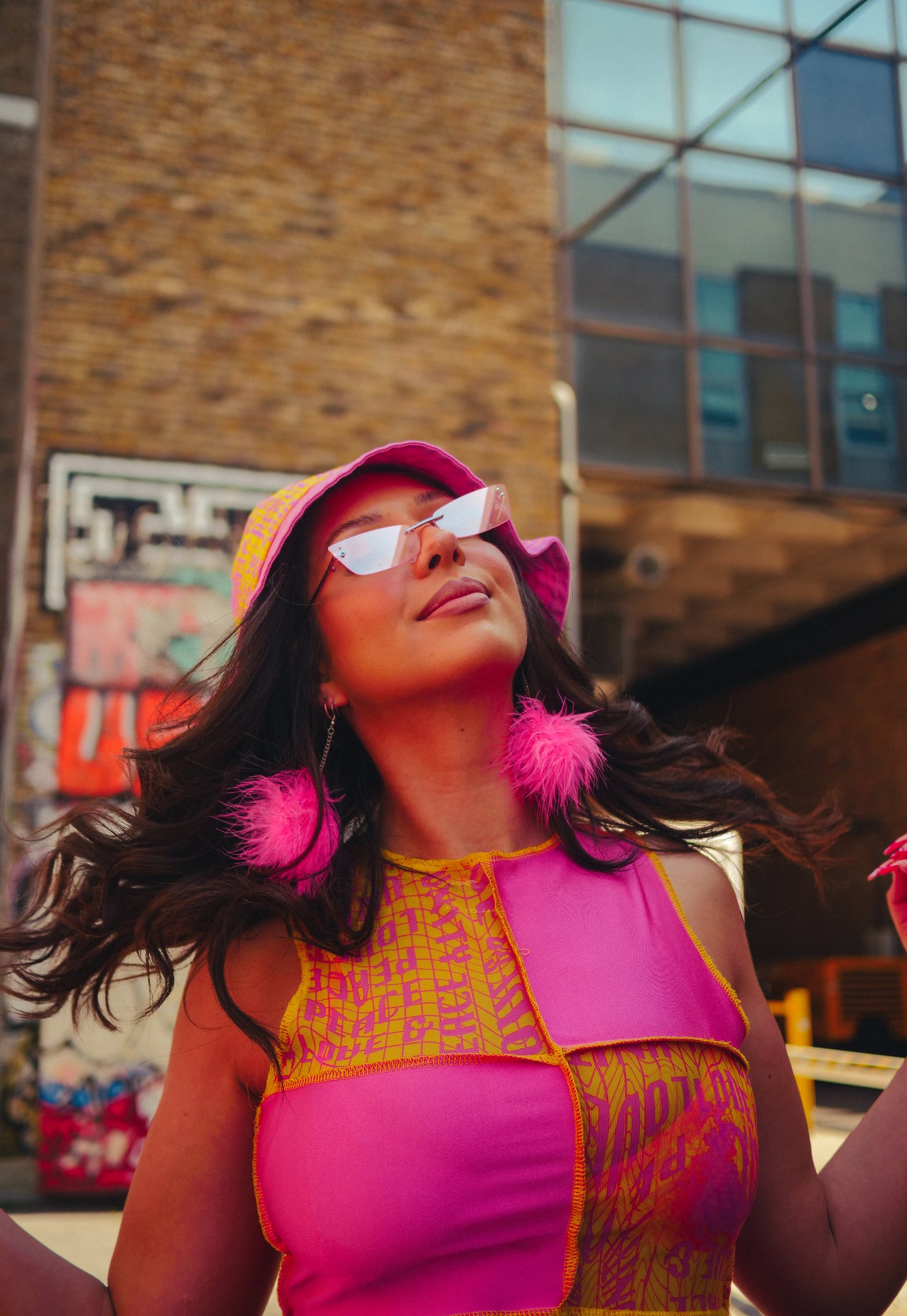 Peace Love & Unity Bucket Hat in Pink and Yellow