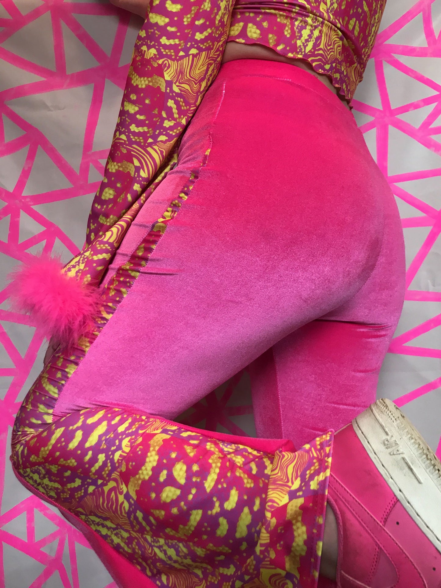 Ophidian Flared Trousers in Pink and Yellow