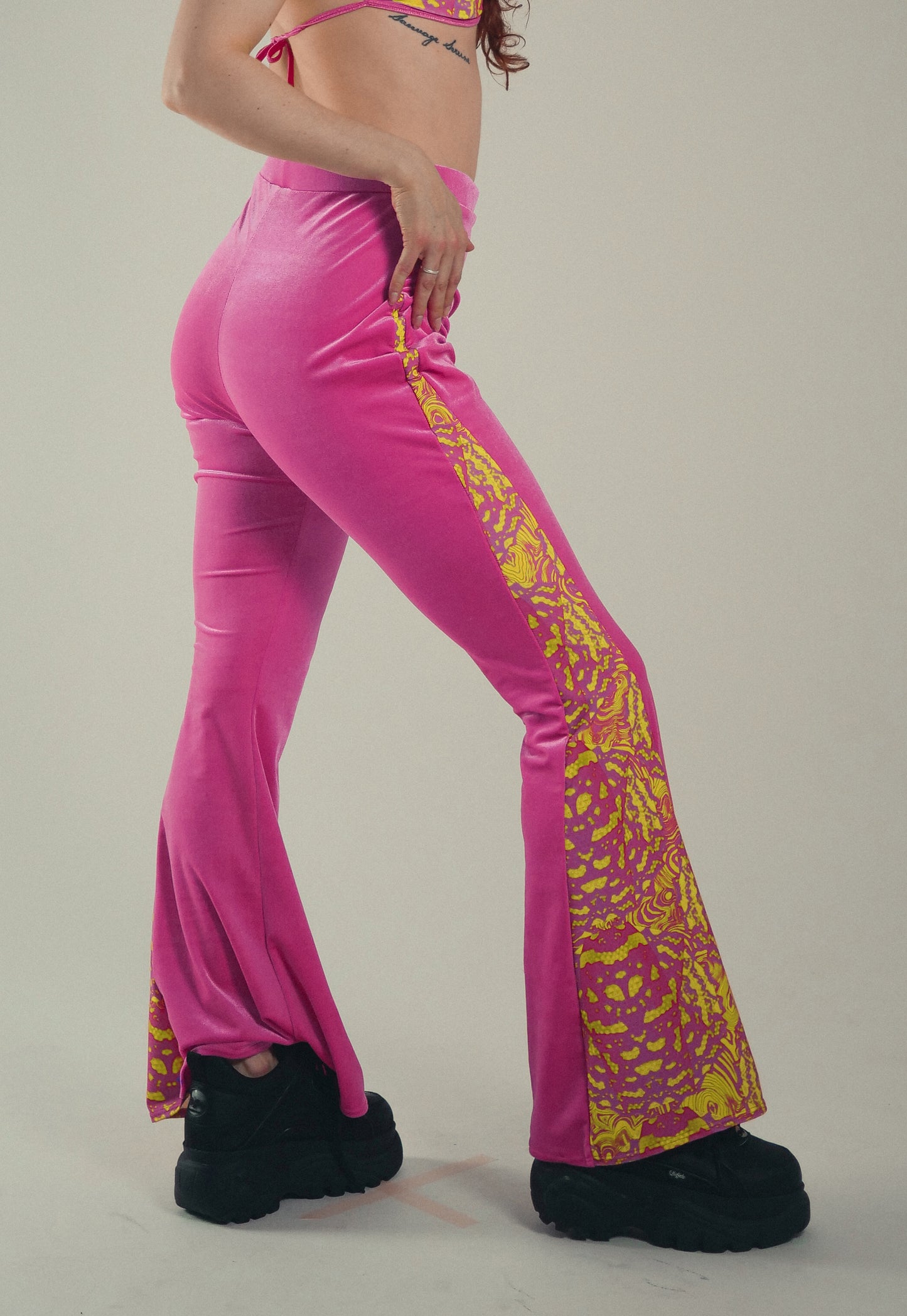 Ophidian Flared Trousers in Pink and Yellow