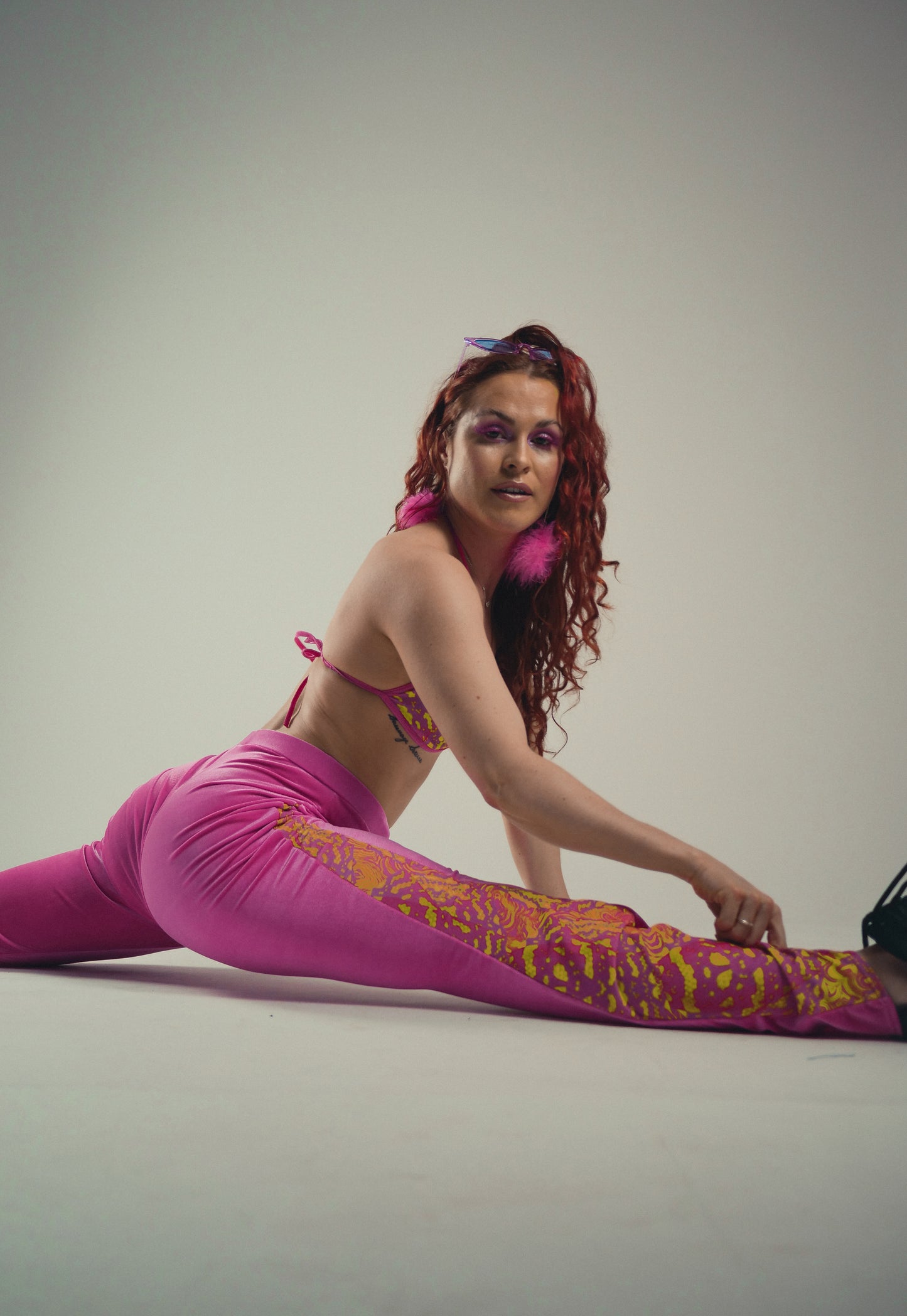 Ophidian Flared Trousers in Pink and Yellow